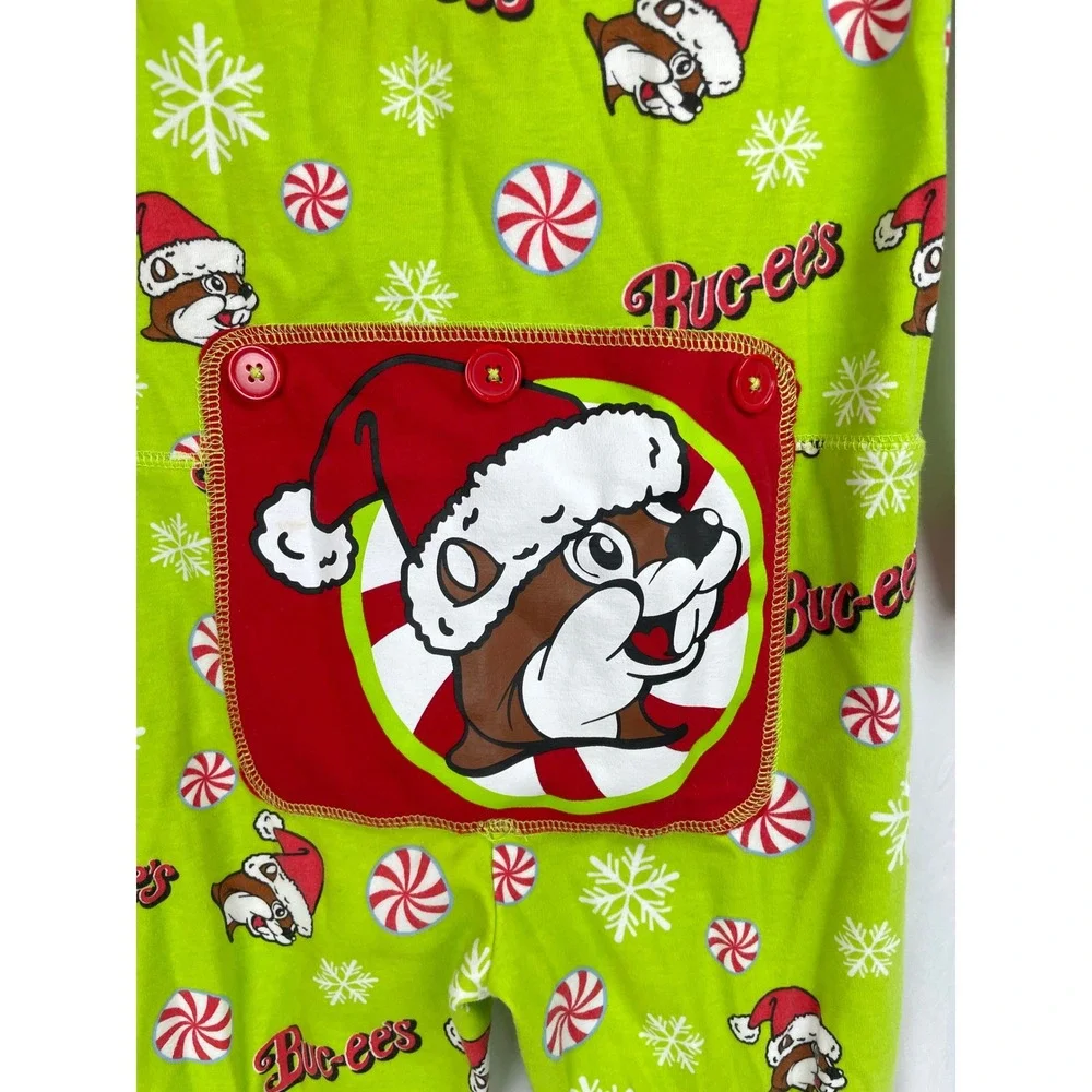 Buc-ee's Youth XS Green Romper Santa Beaver Christmas Holiday PJ One Piece